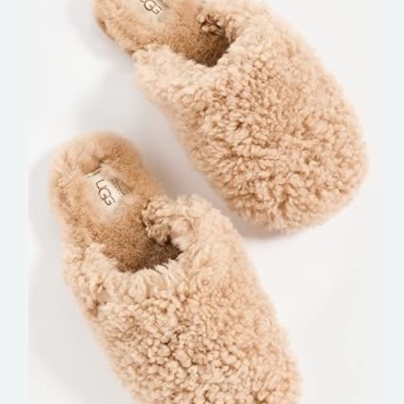 UGG Maxi Curly Slides Womens 8 Beige Plush Slippers - Picture 1 of 8